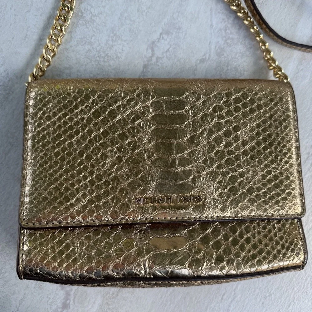 Michael Kors Gold Croc Embossed Chain Crossbody Bag‎ 7